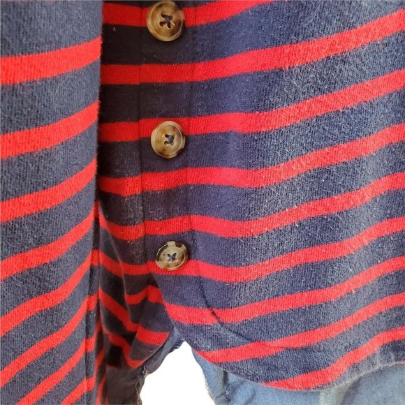 IZOD Womens Top Size M Blue Red Striped Layered Academia L/S Button Cotton - Picture 6 of 11